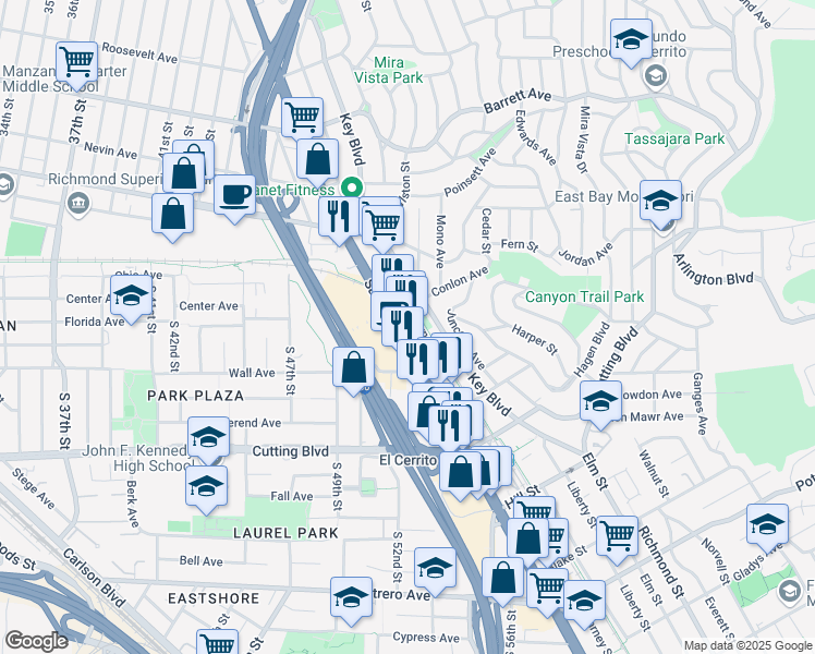map of restaurants, bars, coffee shops, grocery stores, and more near 11858 San Pablo Avenue in El Cerrito