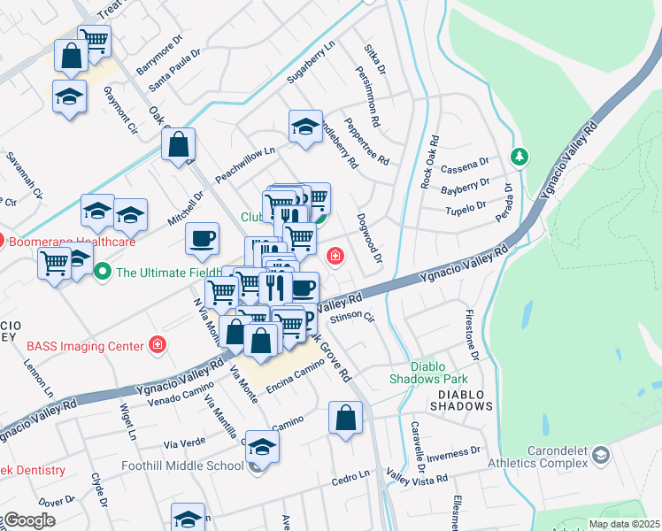 map of restaurants, bars, coffee shops, grocery stores, and more near 313 Hamlin Loop in Walnut Creek
