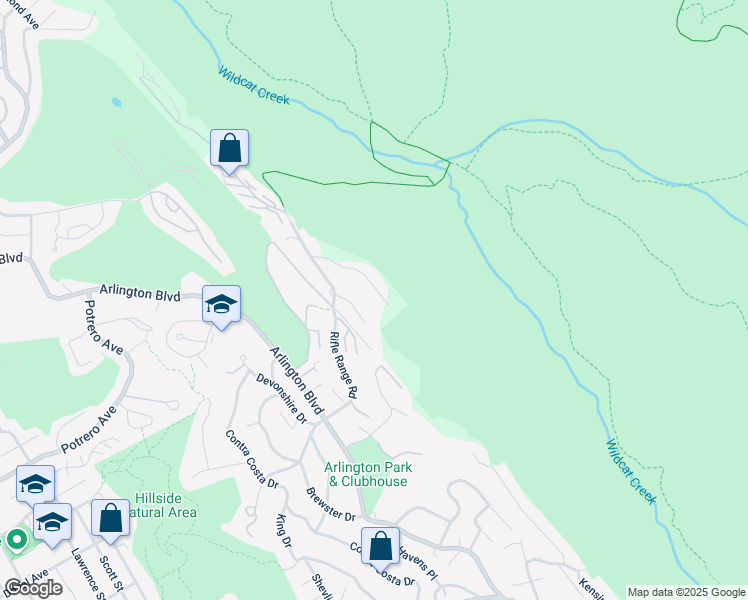 map of restaurants, bars, coffee shops, grocery stores, and more near 8436 Wildcat Drive in El Cerrito