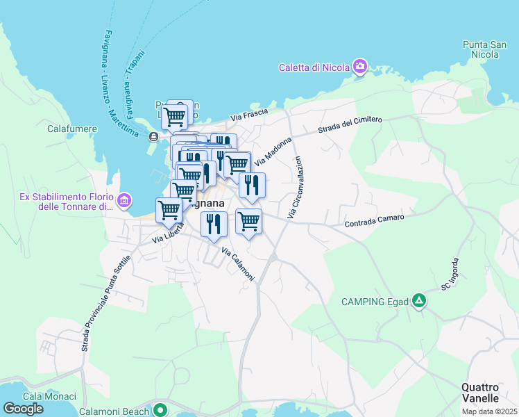 map of restaurants, bars, coffee shops, grocery stores, and more near 2 Via Esperanto in Favignana