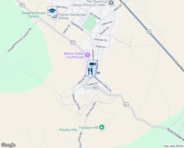 map of restaurants, bars, coffee shops, grocery stores, and more near 679 Main Street in Pioche