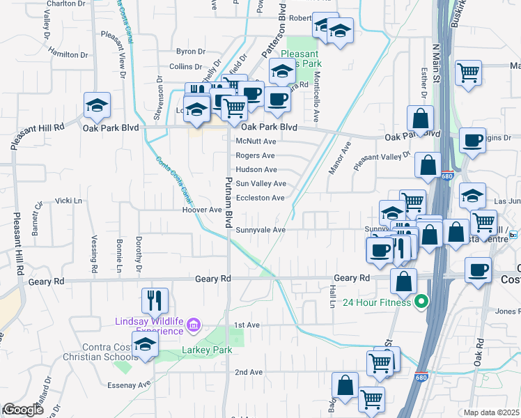 map of restaurants, bars, coffee shops, grocery stores, and more near 1838 Sunnyvale Avenue in Walnut Creek
