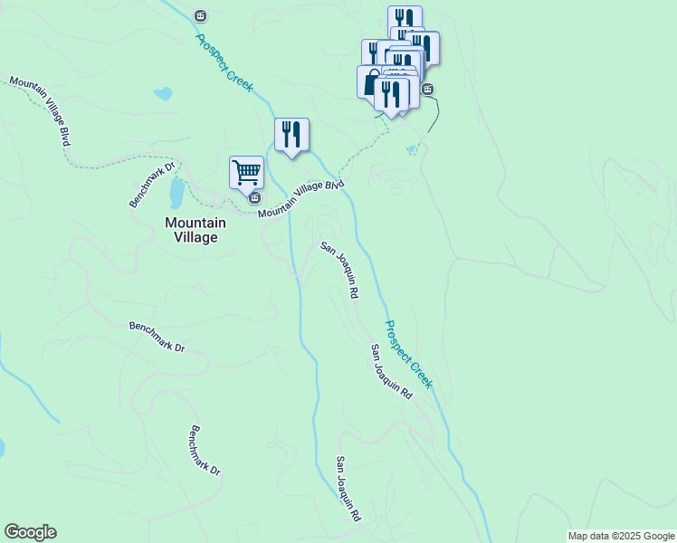map of restaurants, bars, coffee shops, grocery stores, and more near 134 San Joaquin Road in Mountain Village