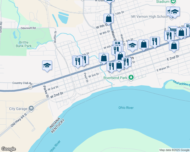 map of restaurants, bars, coffee shops, grocery stores, and more near 421 West 3rd Street in Mount Vernon