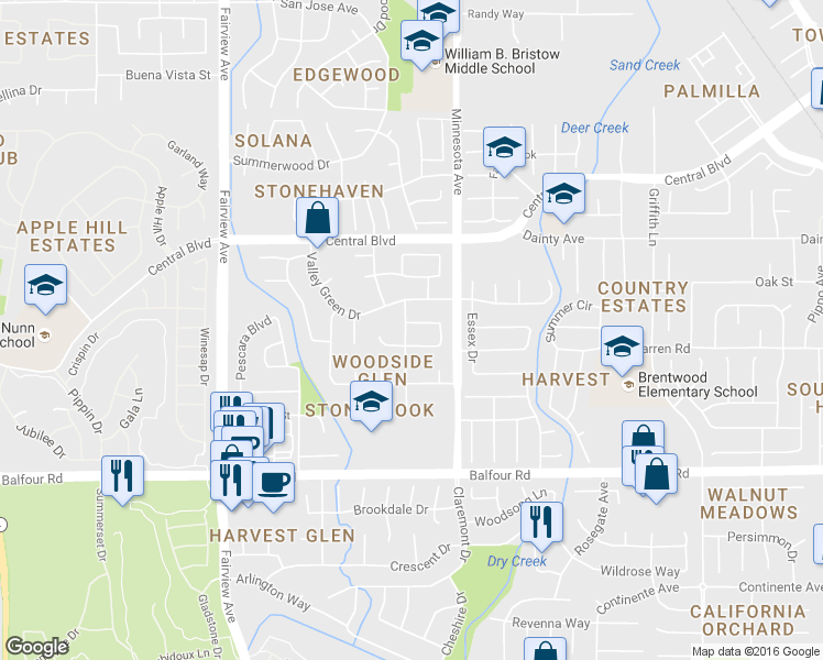 map of restaurants, bars, coffee shops, grocery stores, and more near 77 Cloverleaf Circle in Brentwood