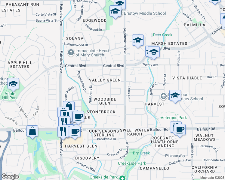 map of restaurants, bars, coffee shops, grocery stores, and more near 77 Cloverleaf Circle in Brentwood