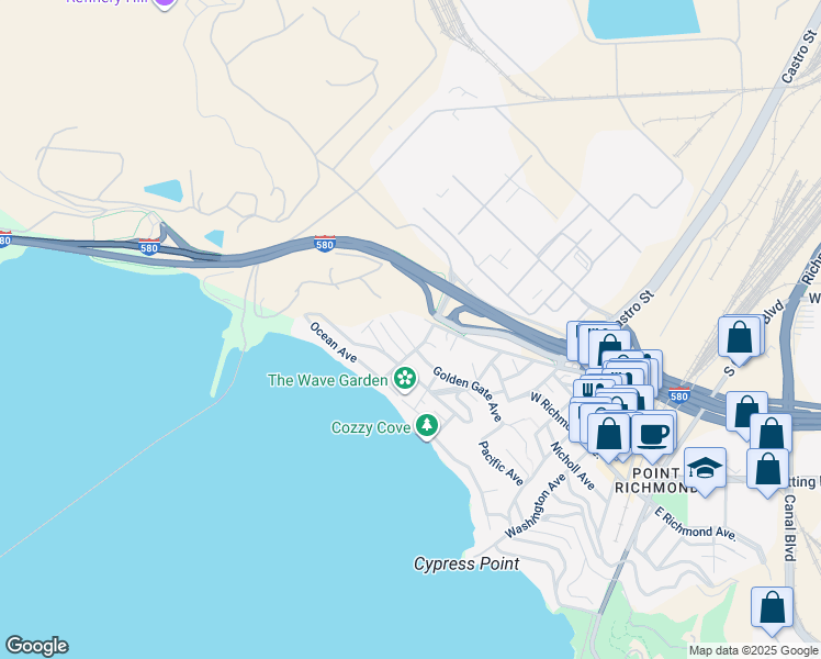 map of restaurants, bars, coffee shops, grocery stores, and more near 715 Tewksbury Avenue in Richmond