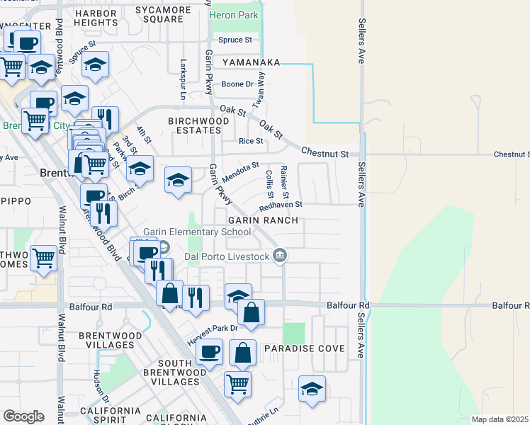 map of restaurants, bars, coffee shops, grocery stores, and more near 792 Redhaven Street in Brentwood