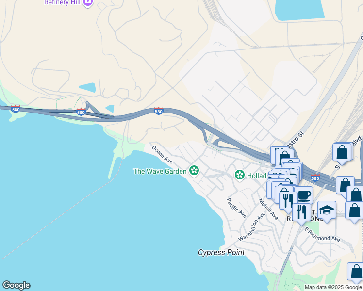 map of restaurants, bars, coffee shops, grocery stores, and more near 233 Lobos Court in Richmond