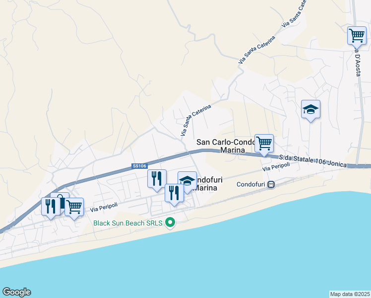map of restaurants, bars, coffee shops, grocery stores, and more near 9 Via Tre Arie in San Carlo-Condofuri Marina