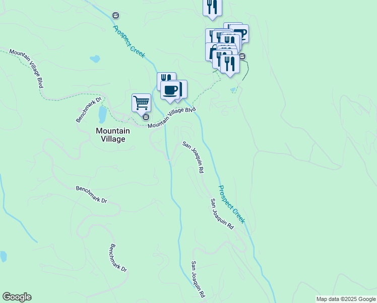 map of restaurants, bars, coffee shops, grocery stores, and more near 134 San Joaquin Road in Mountain Village