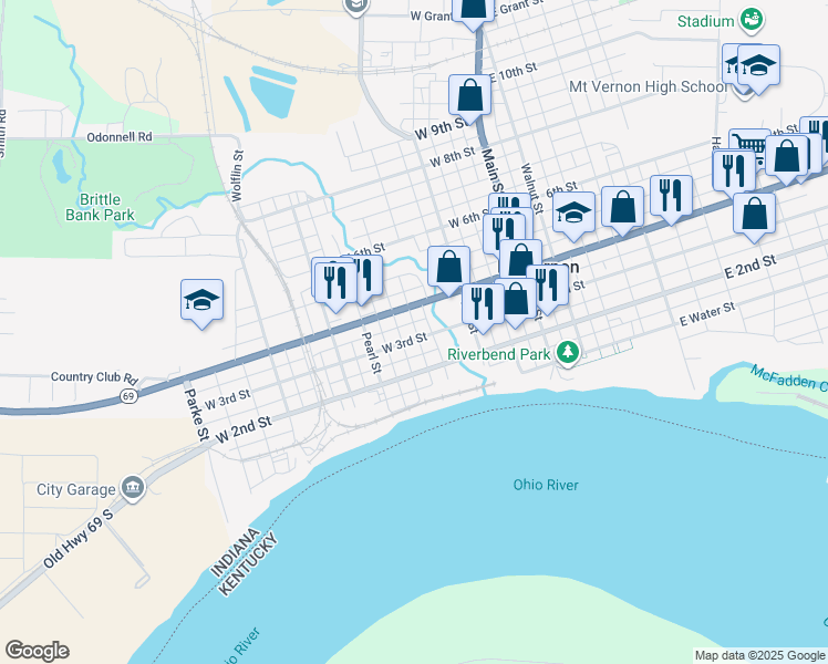 map of restaurants, bars, coffee shops, grocery stores, and more near 421 West 3rd Street in Mount Vernon