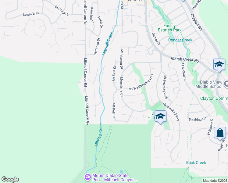map of restaurants, bars, coffee shops, grocery stores, and more near 599 Mount Dell Drive in Clayton