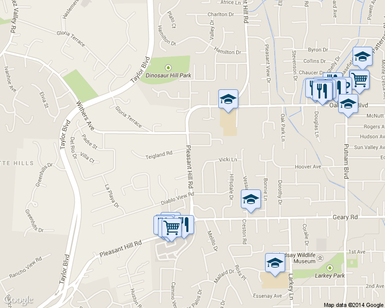 map of restaurants, bars, coffee shops, grocery stores, and more near 1700 Pleasant Hill Road in Pleasant Hill