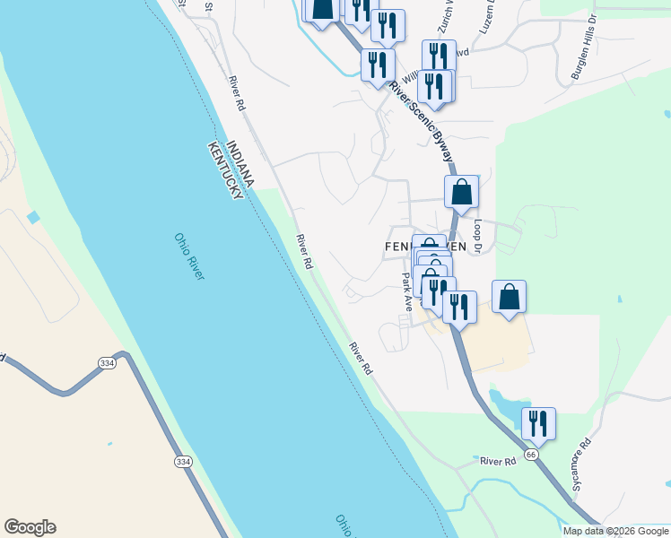 map of restaurants, bars, coffee shops, grocery stores, and more near 40 Terrace Avenue in Tell City