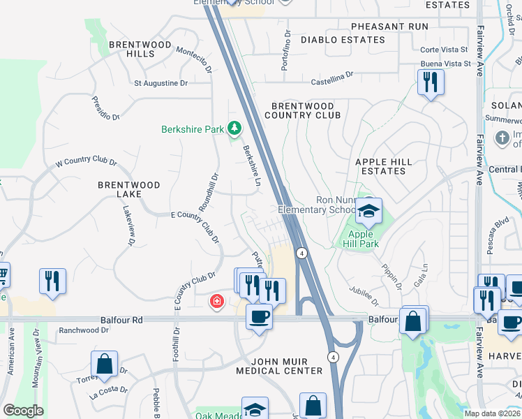 map of restaurants, bars, coffee shops, grocery stores, and more near 388 Wentworth Court in Brentwood
