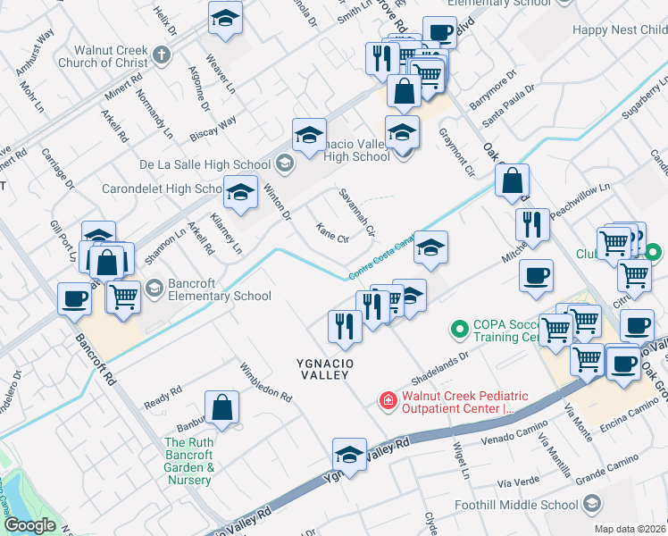 map of restaurants, bars, coffee shops, grocery stores, and more near 1017 Winton Drive in Walnut Creek