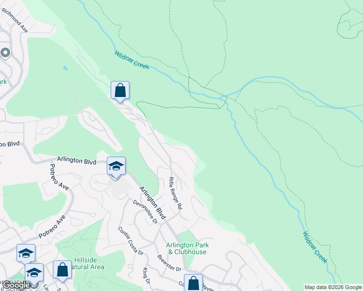 map of restaurants, bars, coffee shops, grocery stores, and more near 8415 Wildcat Drive in El Cerrito