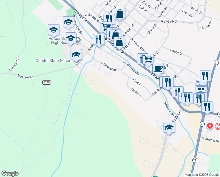 map of restaurants, bars, coffee shops, grocery stores, and more near in Potosi