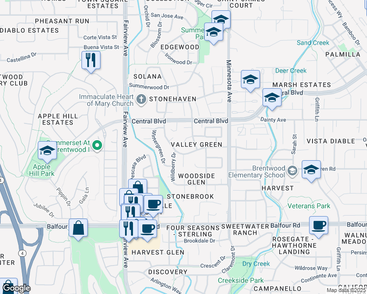 map of restaurants, bars, coffee shops, grocery stores, and more near 8 Cindy Place in Brentwood