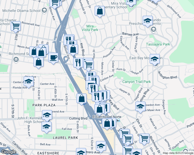 map of restaurants, bars, coffee shops, grocery stores, and more near 2213 Humboldt Street in El Cerrito