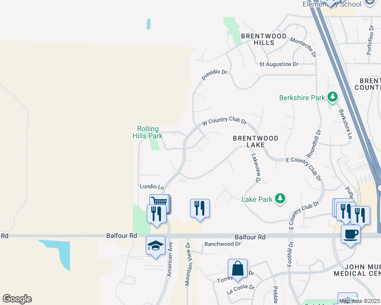 map of restaurants, bars, coffee shops, grocery stores, and more near 622 Turnhouse Court in Brentwood