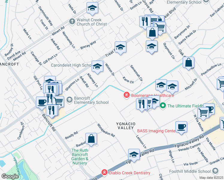map of restaurants, bars, coffee shops, grocery stores, and more near 540 Lennon Lane in Walnut Creek