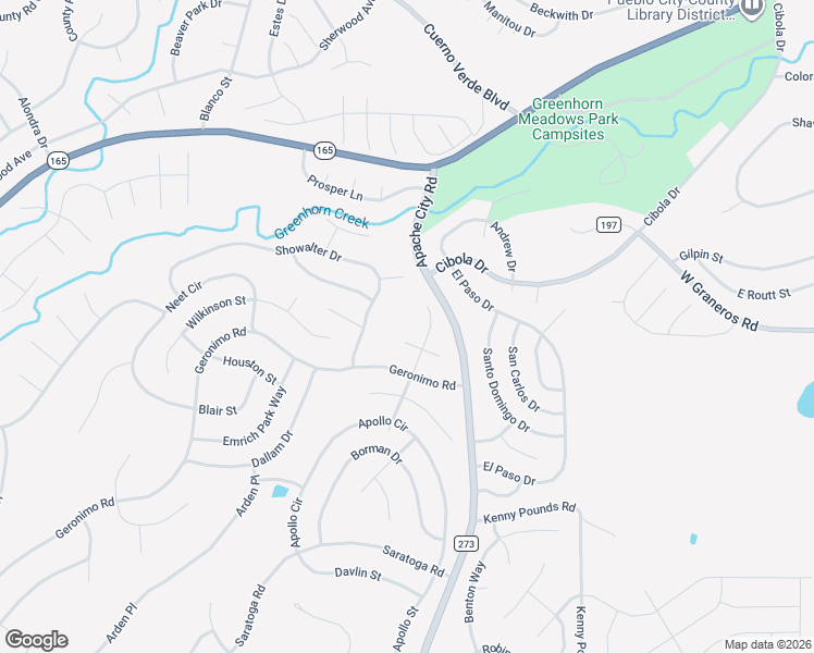 map of restaurants, bars, coffee shops, grocery stores, and more near Morris Court in Pueblo