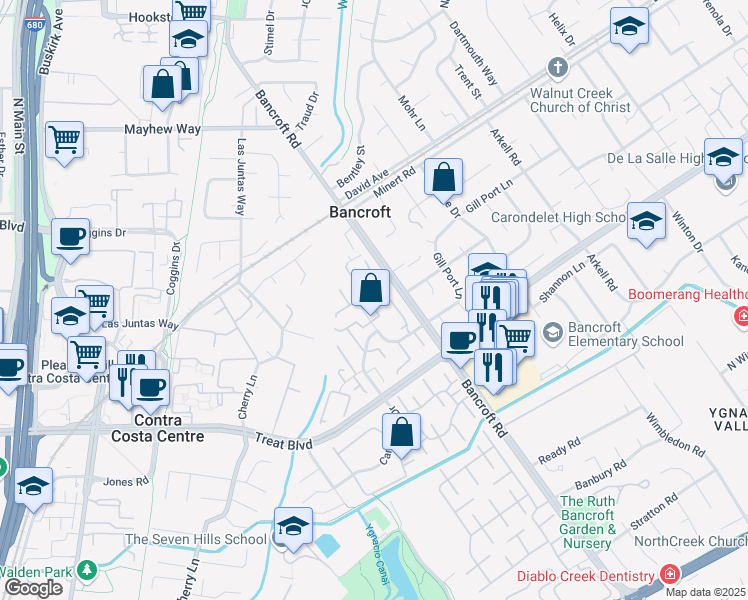 map of restaurants, bars, coffee shops, grocery stores, and more near 1792 Countrywood Court in Walnut Creek