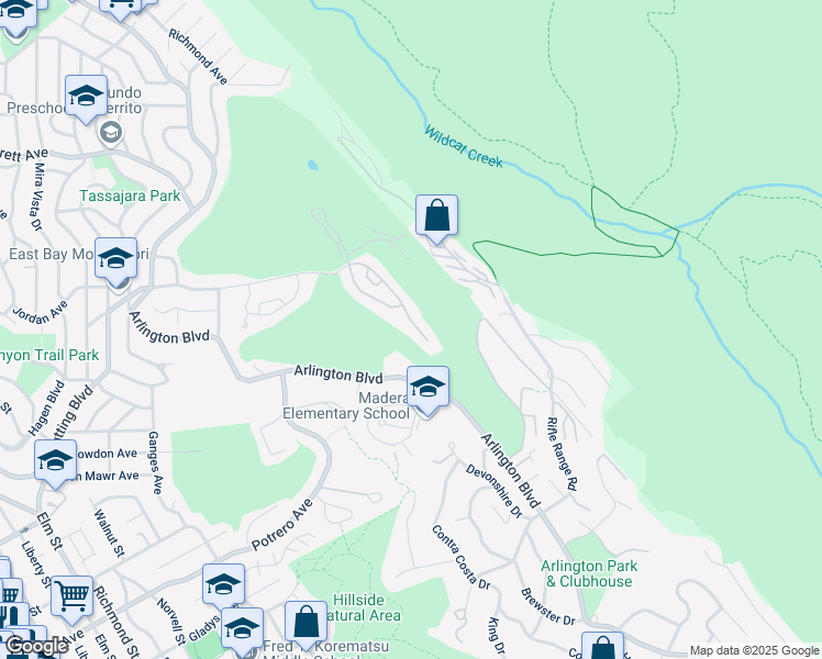 map of restaurants, bars, coffee shops, grocery stores, and more near 2111 Pinehurst Court in El Cerrito
