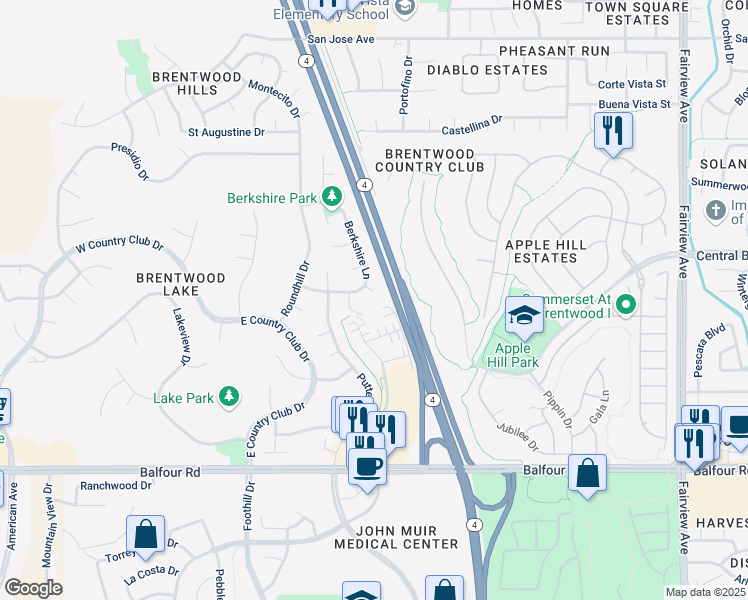 map of restaurants, bars, coffee shops, grocery stores, and more near 814 Oakmont Court in Brentwood