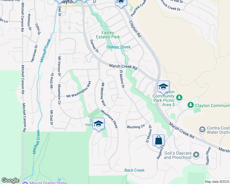 map of restaurants, bars, coffee shops, grocery stores, and more near 7 Clark Creek Circle in Clayton