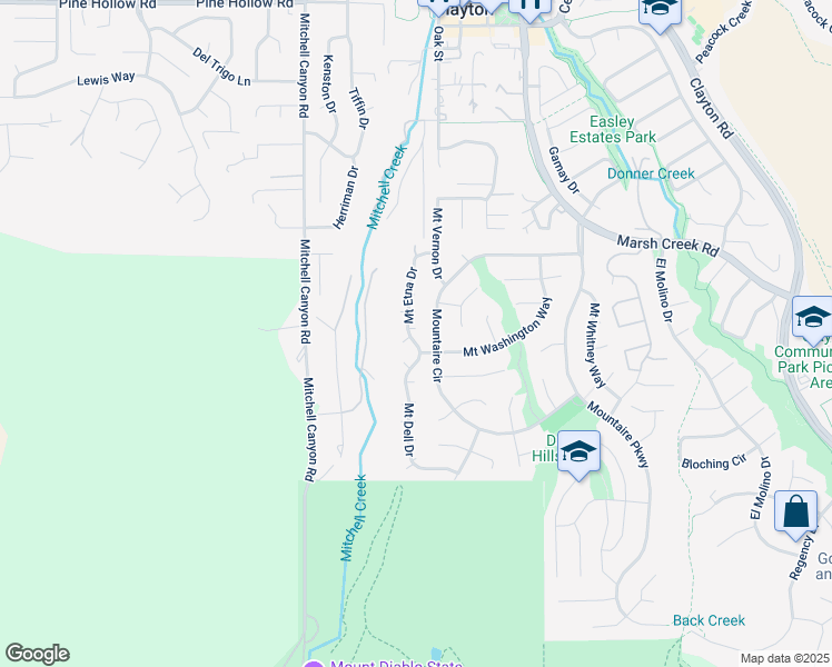 map of restaurants, bars, coffee shops, grocery stores, and more near 165 Mount Etna Drive in Clayton