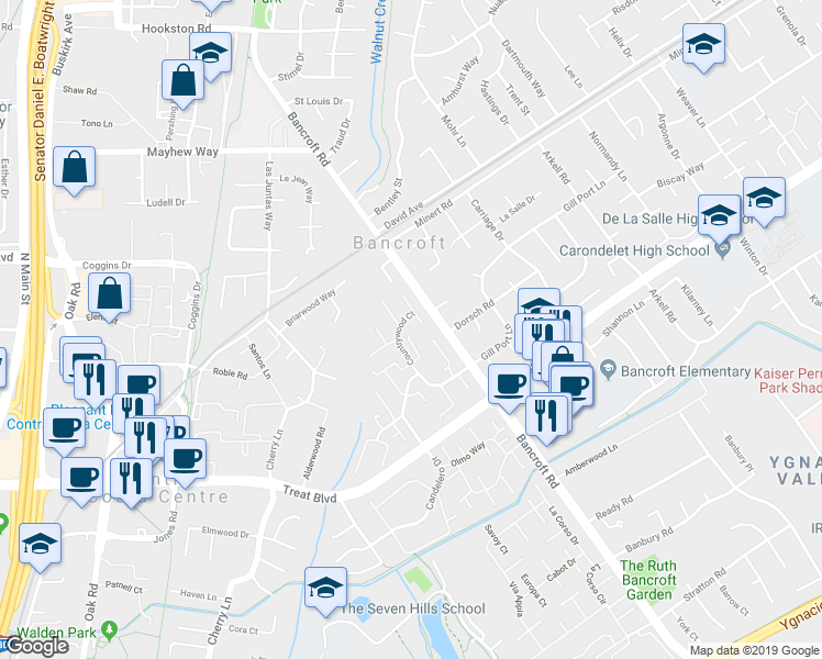 map of restaurants, bars, coffee shops, grocery stores, and more near 1792 Countrywood Court in Walnut Creek