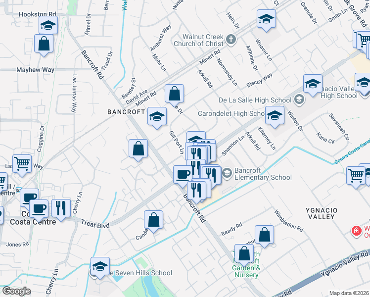 map of restaurants, bars, coffee shops, grocery stores, and more near 1661 Surrey Court in Walnut Creek