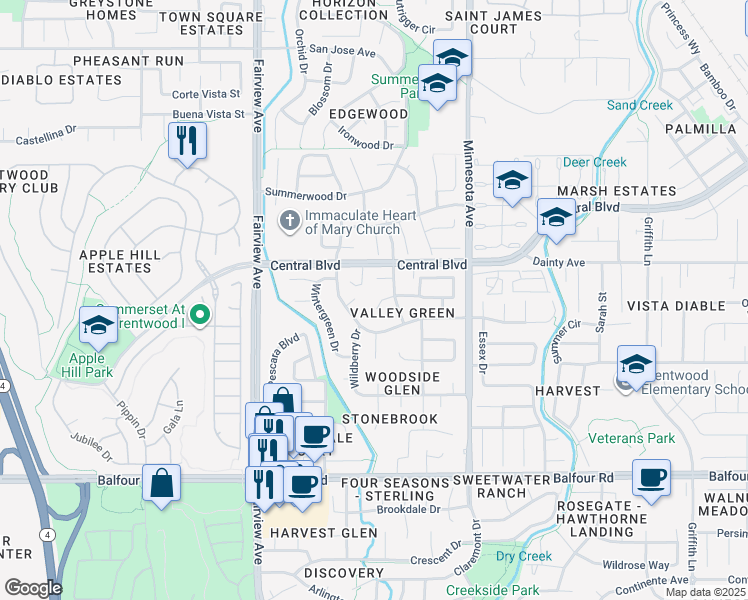 map of restaurants, bars, coffee shops, grocery stores, and more near 15 Cindy Place in Brentwood