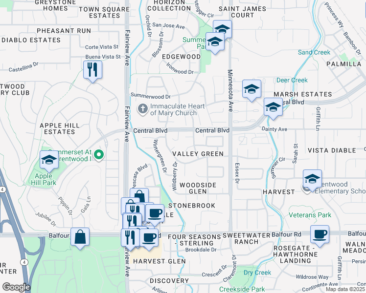 map of restaurants, bars, coffee shops, grocery stores, and more near 15 Cindy Place in Brentwood