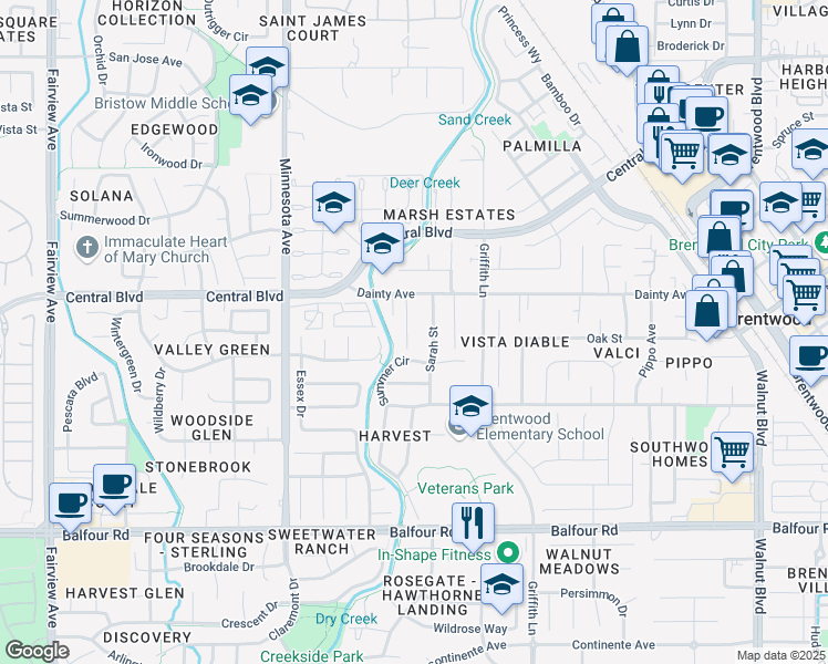 map of restaurants, bars, coffee shops, grocery stores, and more near 730 Bramhall Street in Brentwood