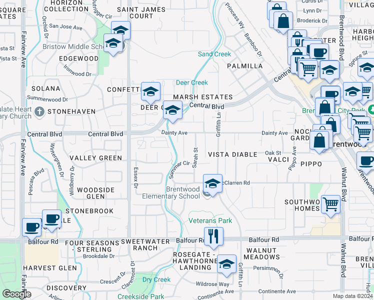 map of restaurants, bars, coffee shops, grocery stores, and more near 730 Bramhall Street in Brentwood