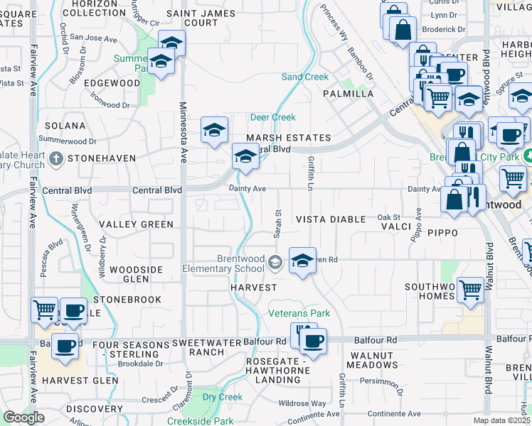 map of restaurants, bars, coffee shops, grocery stores, and more near 730 Bramhall Street in Brentwood