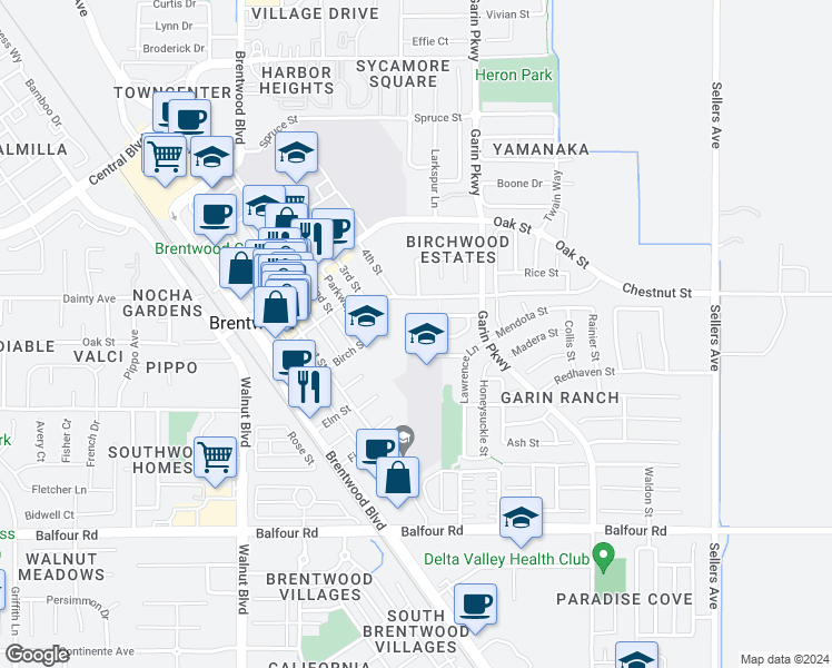 map of restaurants, bars, coffee shops, grocery stores, and more near 405 Black Rock Street in Brentwood