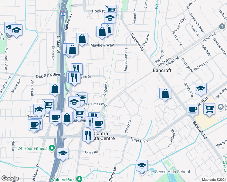 map of restaurants, bars, coffee shops, grocery stores, and more near 185 Calle Nogales in Walnut Creek
