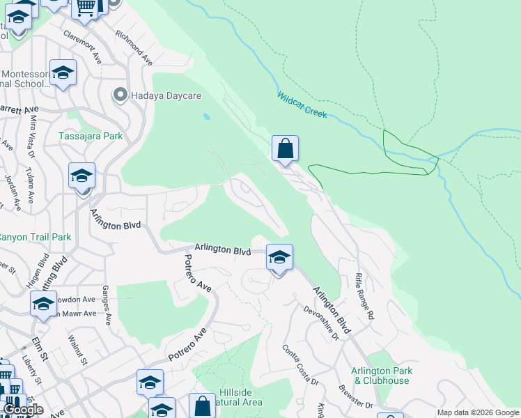 map of restaurants, bars, coffee shops, grocery stores, and more near 2125 Pinehurst Court in El Cerrito