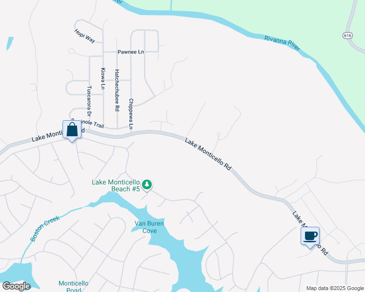 map of restaurants, bars, coffee shops, grocery stores, and more near 1814 Lake Monticello Road in Palmyra