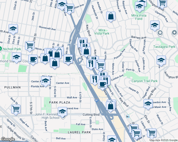 map of restaurants, bars, coffee shops, grocery stores, and more near 4838 Macdonald Avenue in Richmond
