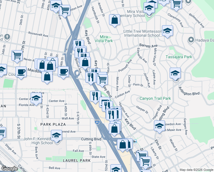 map of restaurants, bars, coffee shops, grocery stores, and more near 323 Humboldt Street in Richmond
