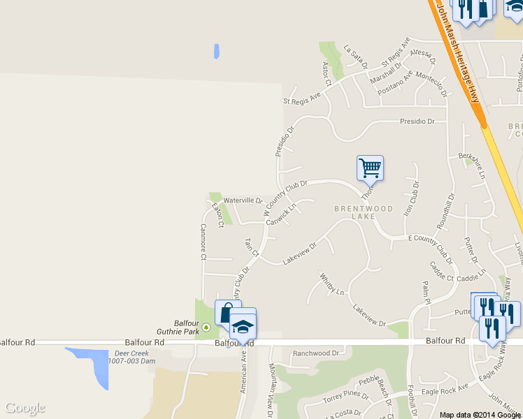 map of restaurants, bars, coffee shops, grocery stores, and more near 262 West Country Club Drive in Brentwood
