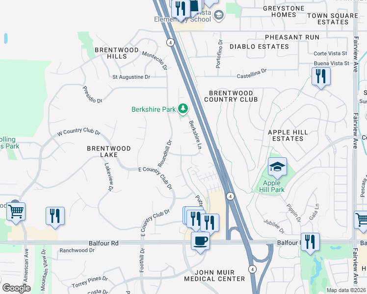 map of restaurants, bars, coffee shops, grocery stores, and more near 502 Doral Ct in Brentwood