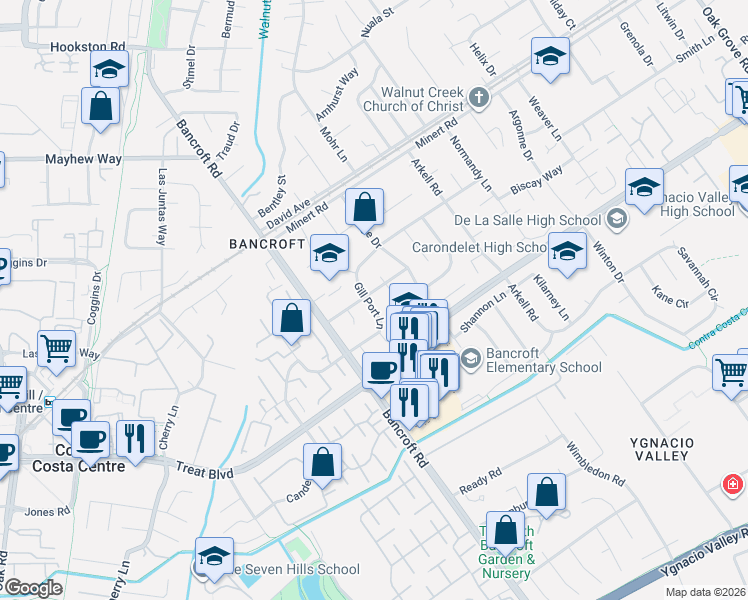 map of restaurants, bars, coffee shops, grocery stores, and more near 1661 Surrey Court in Walnut Creek