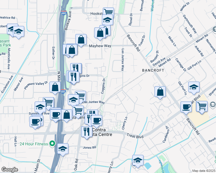 map of restaurants, bars, coffee shops, grocery stores, and more near 178 Calle Nogales in Walnut Creek